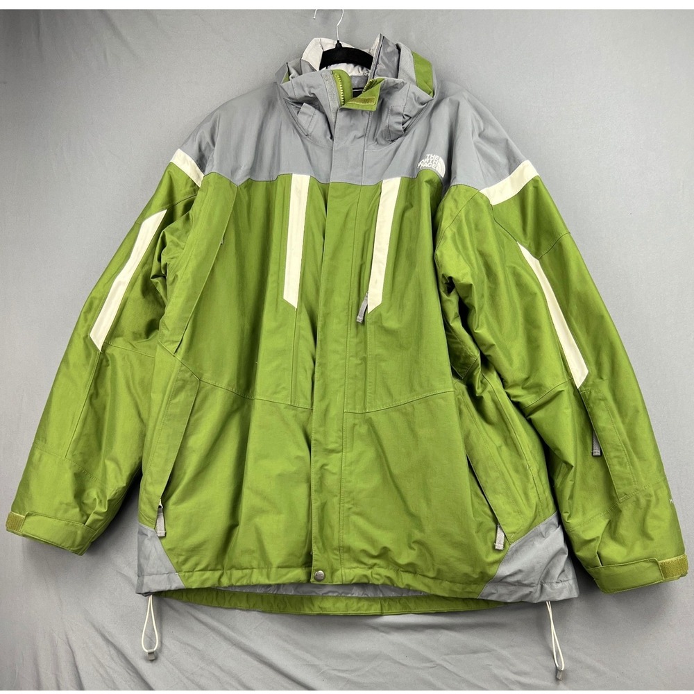 Vintage The North Face Ski Jacket Mens XL Hooded Green Grey Colorblock Insulated